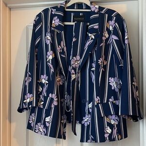 Eloquii Navy Floral-Striped Cropped Blazer